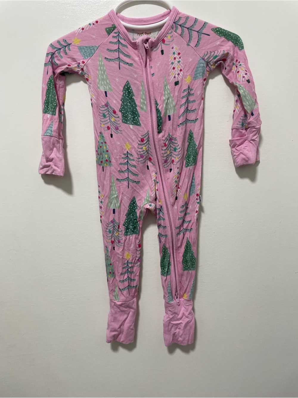 Little Sleepies Pink Kids One-Piece Pajamas with Green Tree Print